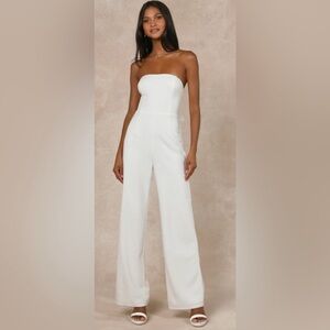 Lulu's Chic White Strapless Jumpsuit